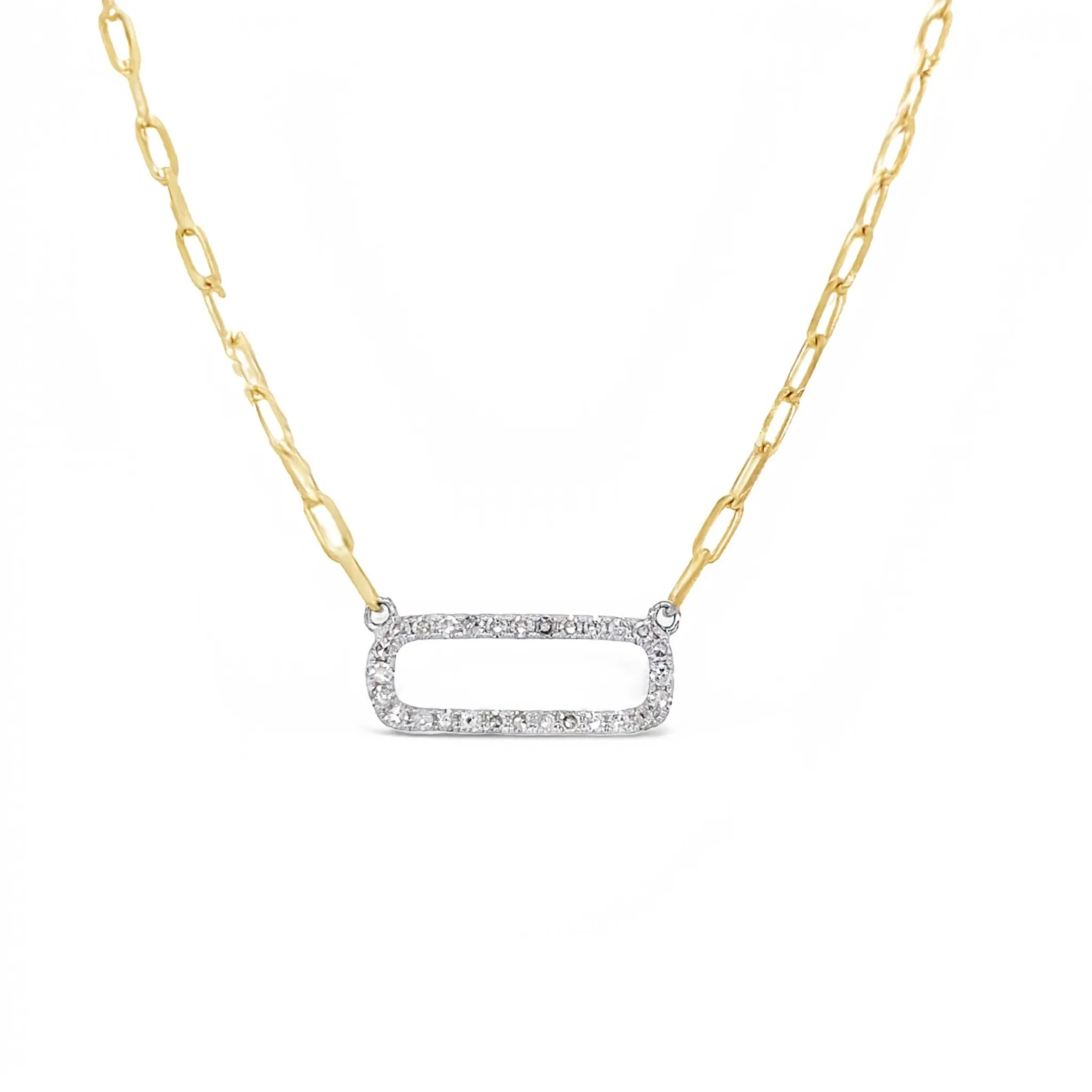 14K Paper Clip Diamond Station Necklace