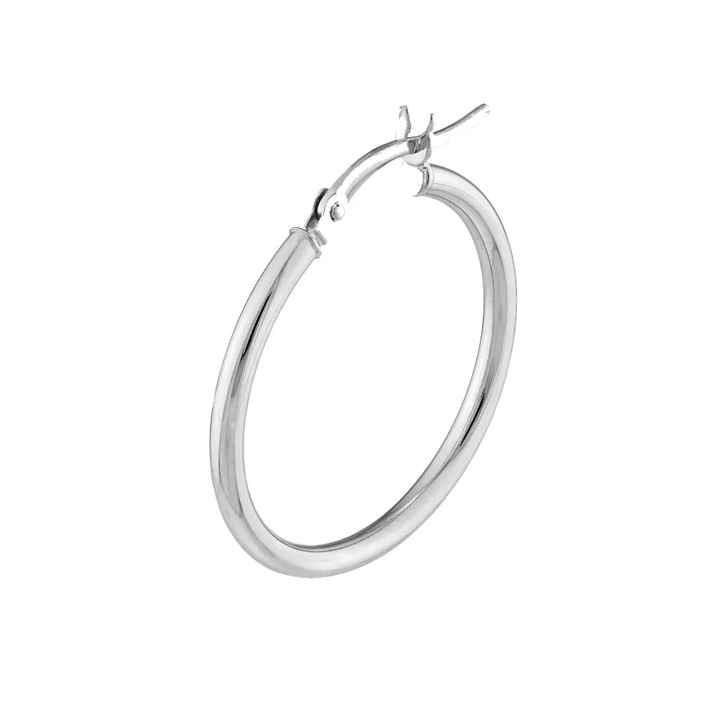 14K White Gold 2x25MM Hoop Earrings