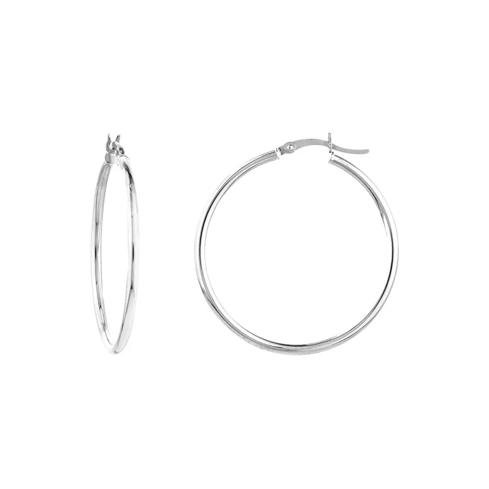 14K White Gold 2x35MM Hoop Earrings