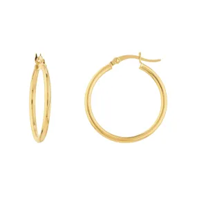 14K Yellow Gold 2x25MM Hoop Earrings