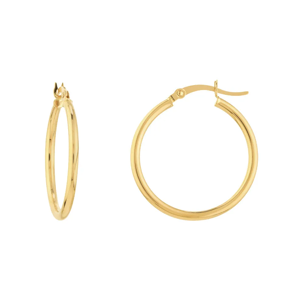 14K Yellow Gold 2x25MM Hoop Earrings