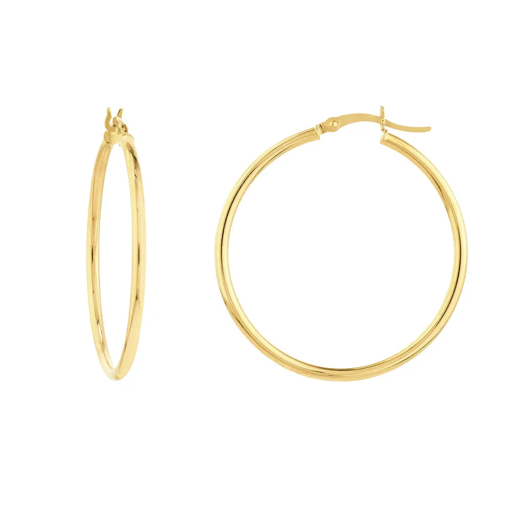 14K Yellow Gold 2x35MM Hoop Earrings