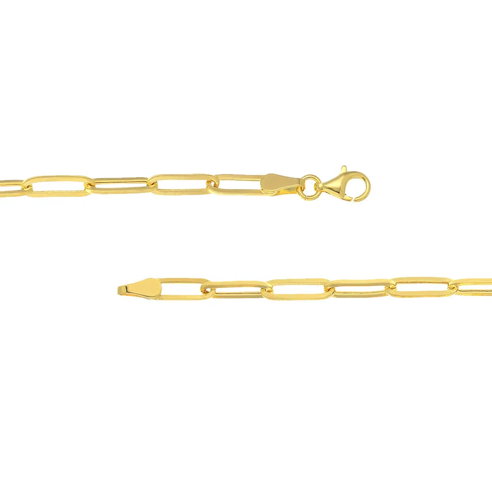 14K Yellow Gold 3.80mm Hollow Paperclip Chain with Pear Lock