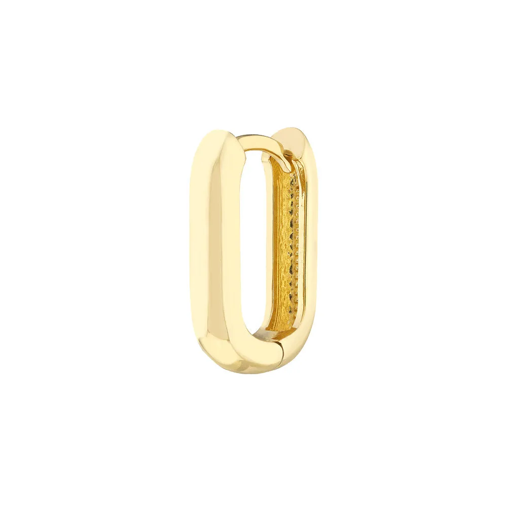 14K Yellow Gold Oblong Mini Hoop Earrings, 15MM