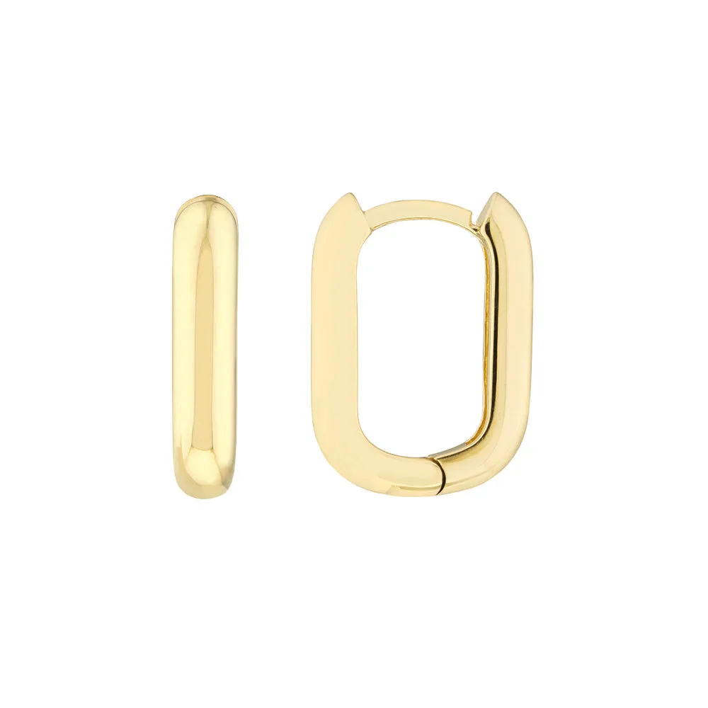 14K Yellow Gold Oblong Mini Hoop Earrings, 15MM