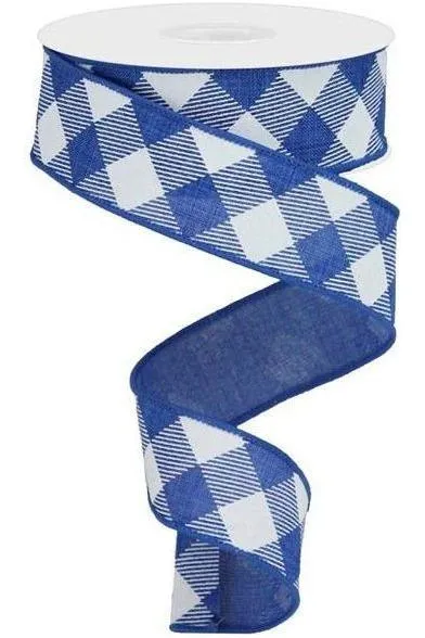 1.5" Diagonal Check On Royal Ribbon: Royal Blue (10 Yards)