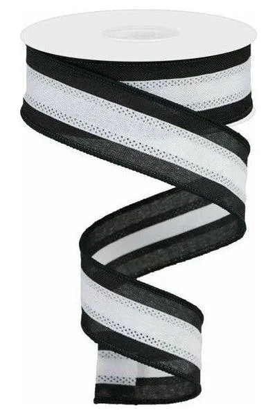 1.5" Tricolor Striped Ribbon: Black & White (10 Yards)