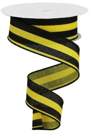 1.5" Vertical Stripe Faux Burlap Ribbon: Black & Sun Yellow (10 Yards)