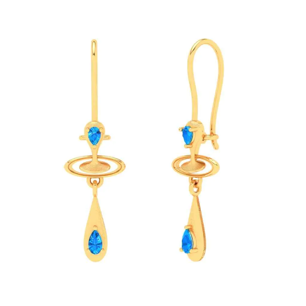 18k Dainty Rain Themed Stone Studded Gold Earrings Design