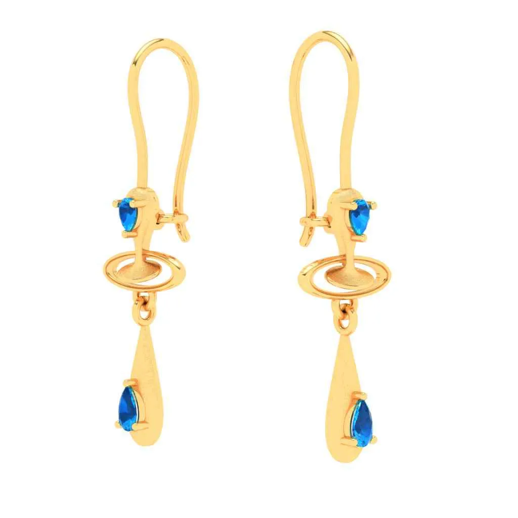 18k Dainty Rain Themed Stone Studded Gold Earrings Design