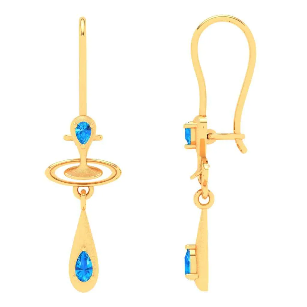 18k Dainty Rain Themed Stone Studded Gold Earrings Design