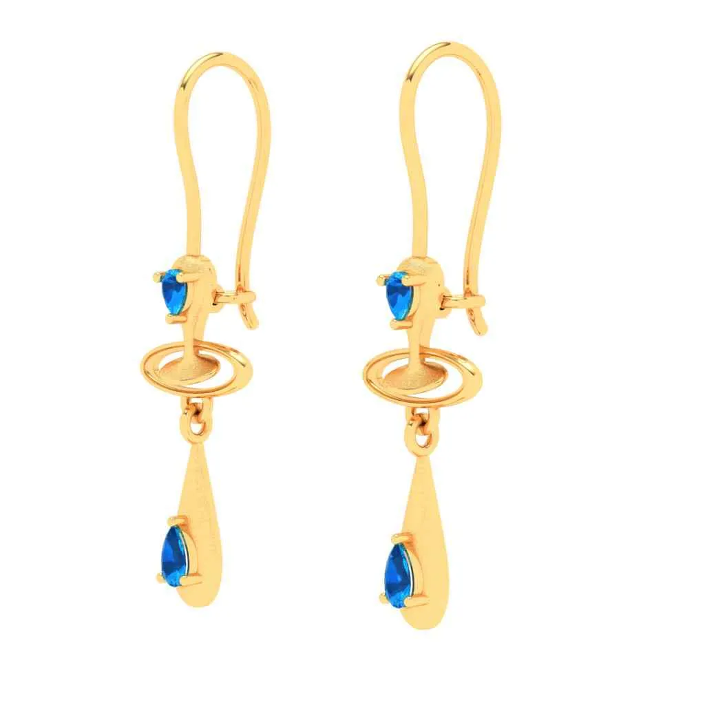 18k Dainty Rain Themed Stone Studded Gold Earrings Design