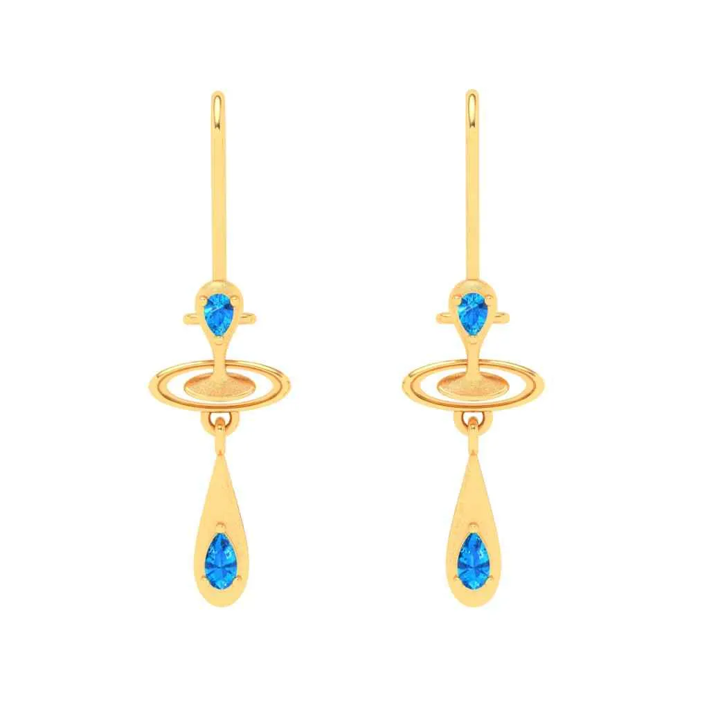 18k Dainty Rain Themed Stone Studded Gold Earrings Design