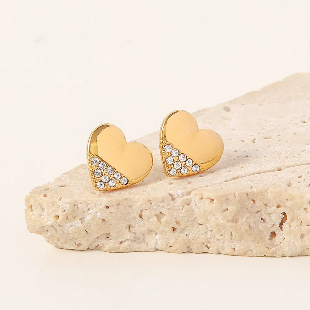 18k gold inlaid zirconium heart earrings