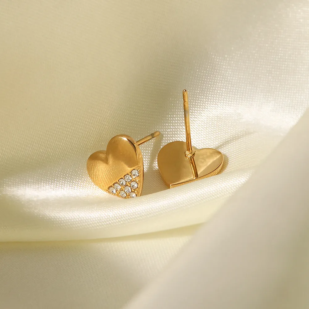 18k gold inlaid zirconium heart earrings