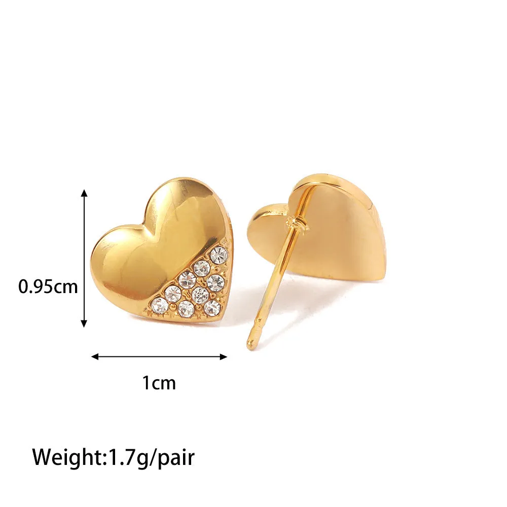 18k gold inlaid zirconium heart earrings