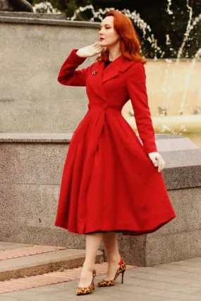 1950s Red Long princess wool coat 3189