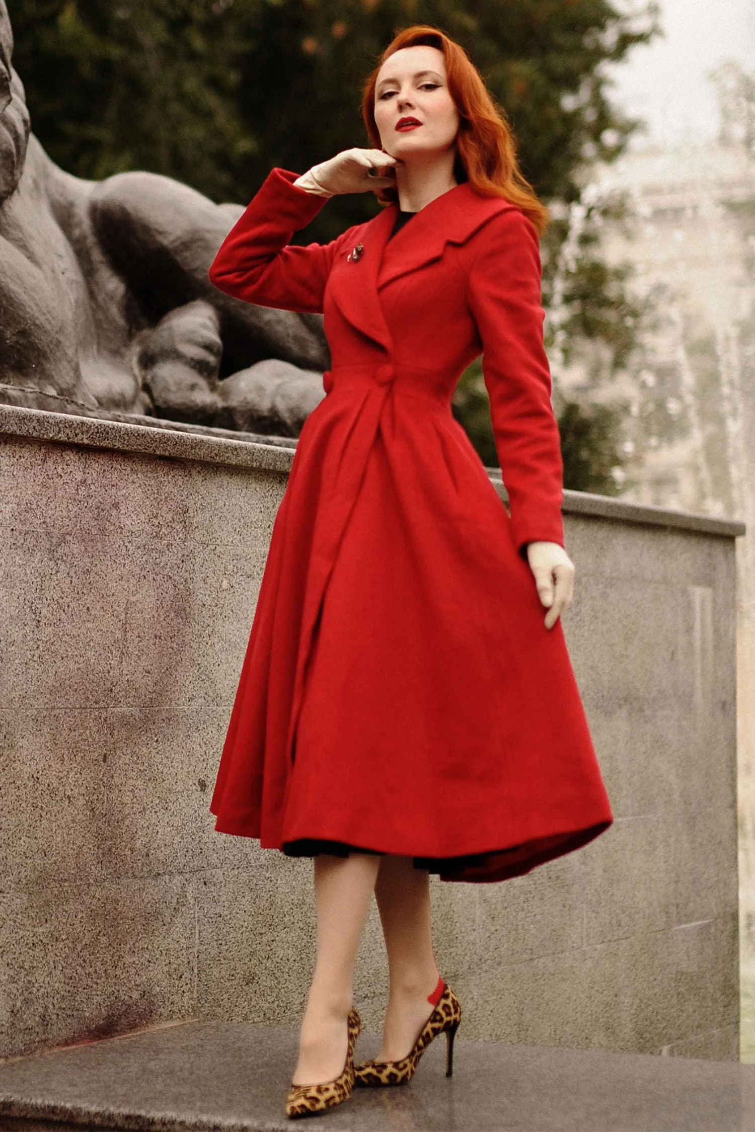 1950s Red Long princess wool coat 3189