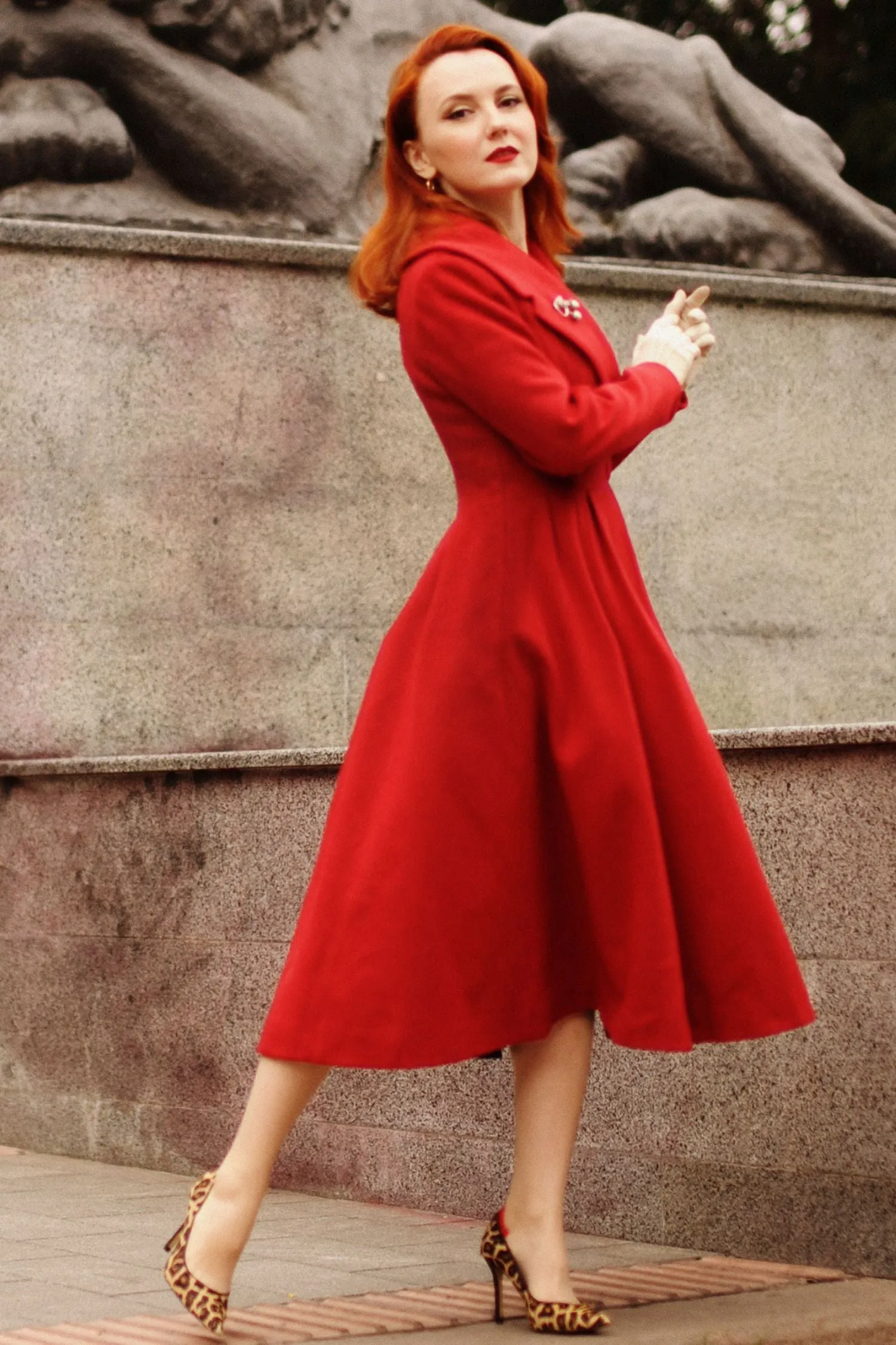 1950s Red Long princess wool coat 3189