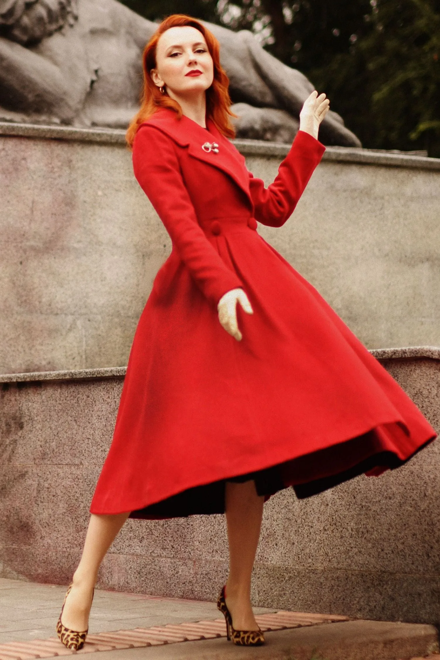 1950s Red Long princess wool coat 3189