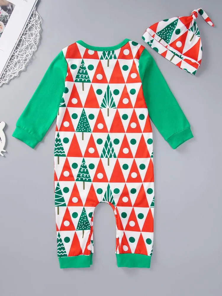 2-Piece Christmas Tree  Baby Coveralls Matching Hat