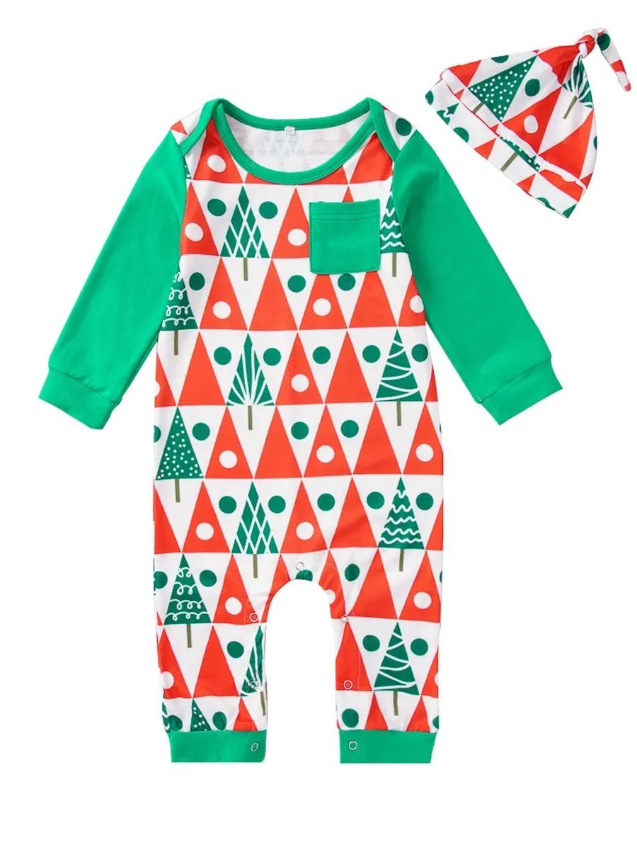 2-Piece Christmas Tree  Baby Coveralls Matching Hat