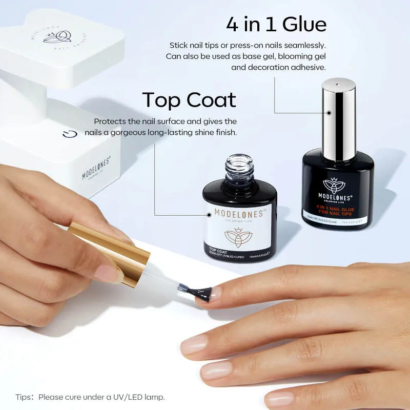 4-In-1 Nail Glue Gel & Top Coat Set 15ml