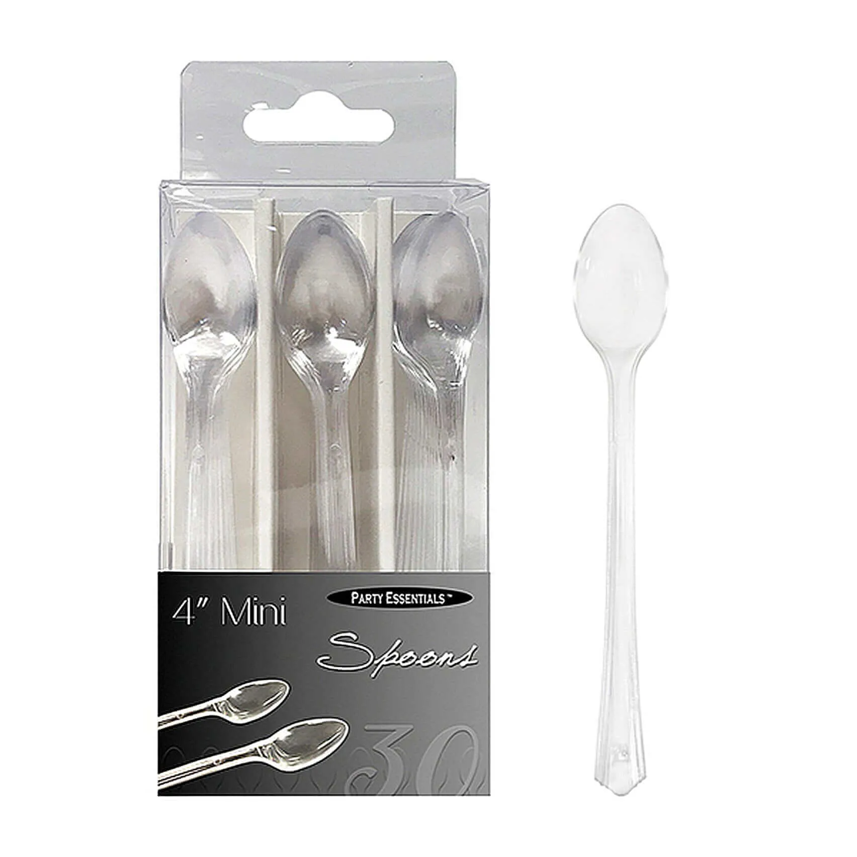 4" Party Essentials Mini Plastic Spoons - Clear (30ct)