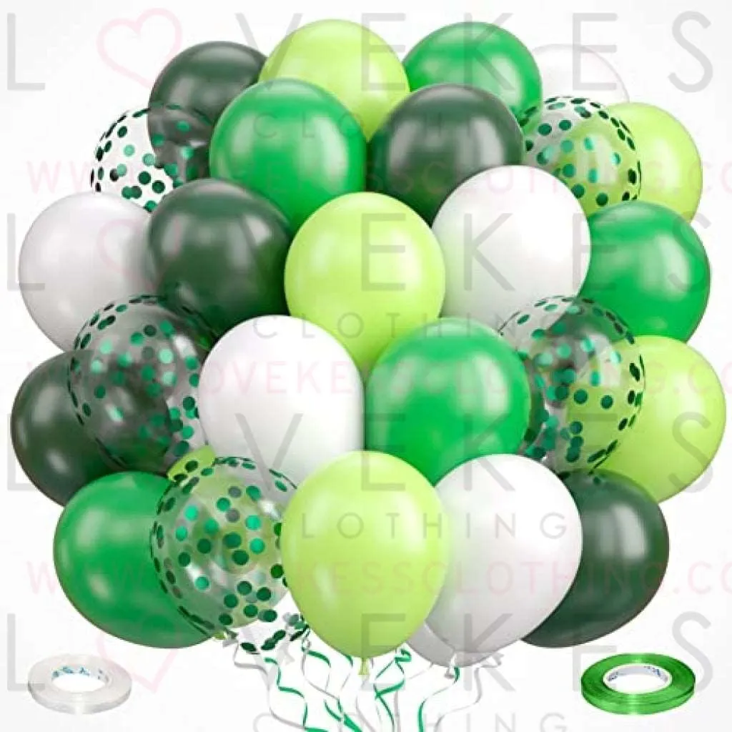 60 Pack Green Latex Balloons, 12 Inch Matte White Dark Emerald Green Light Lime Green Confetti Helium Balloons, Assorted Green White Balloons for Jungle Dinosaur Birthday Baby Shower Party Decorations