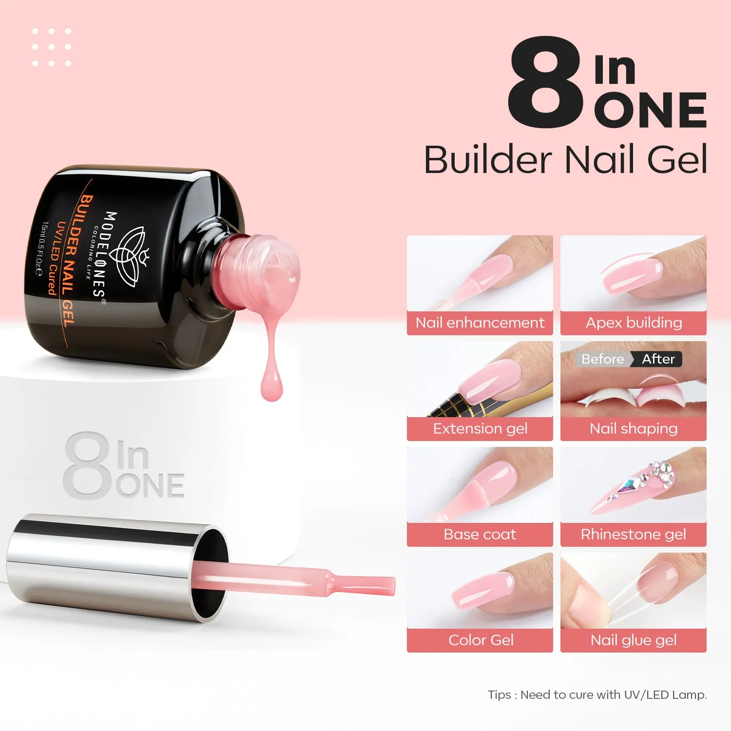 8-In-1 Rose Blush Builder Nail Gel 15ml