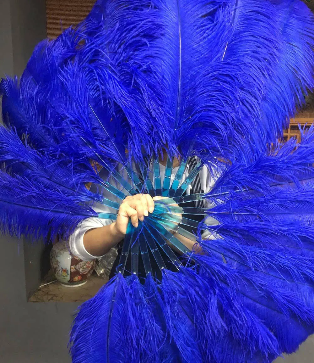 A pair Royal blue single  layer Feather fan 24"x 41"