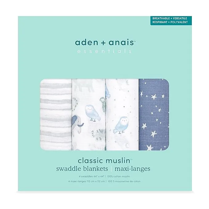 aden   anais Cotton Muslin Swaddles 4 pack Time to Dream Blue