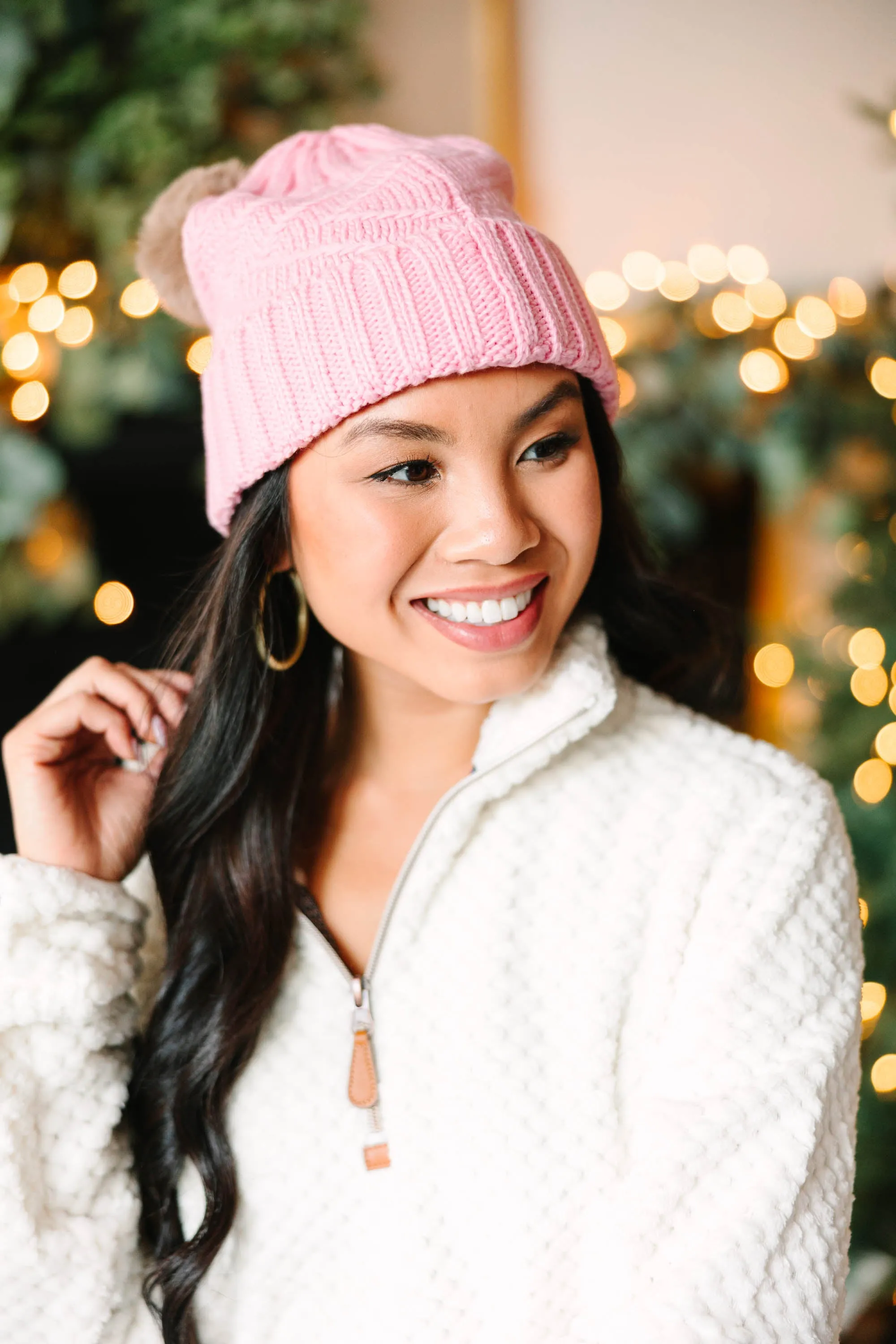 All About It Blush Pink Pompom Beanie