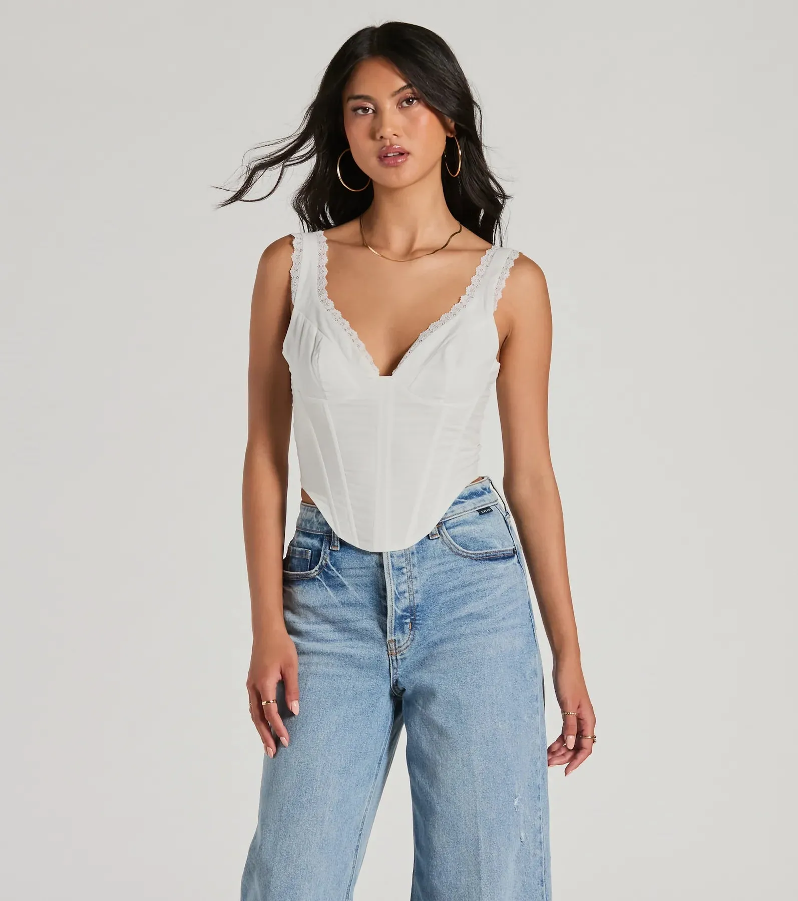 Angelic Cutie V-Neck Lace Trim Corset Top