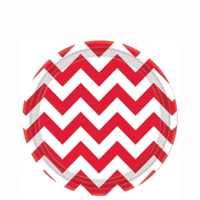 Apple Red  Chevron Round Party Paper Plates 7in 8pcs