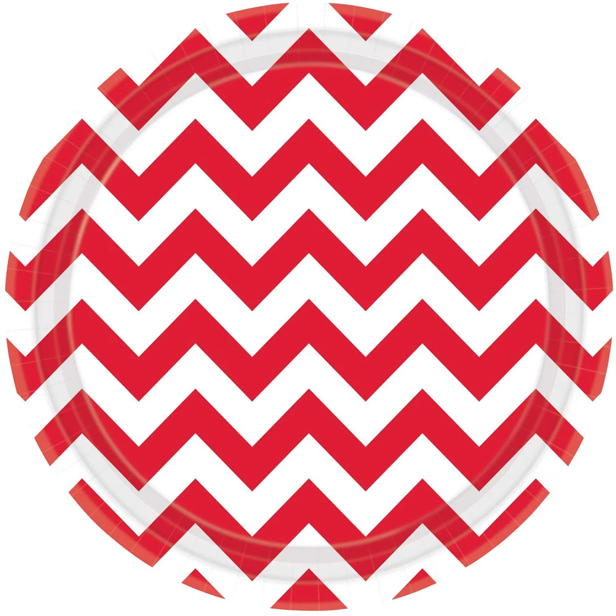 Apple Red  Chevron Round Party Paper Plates 9in 8pcs