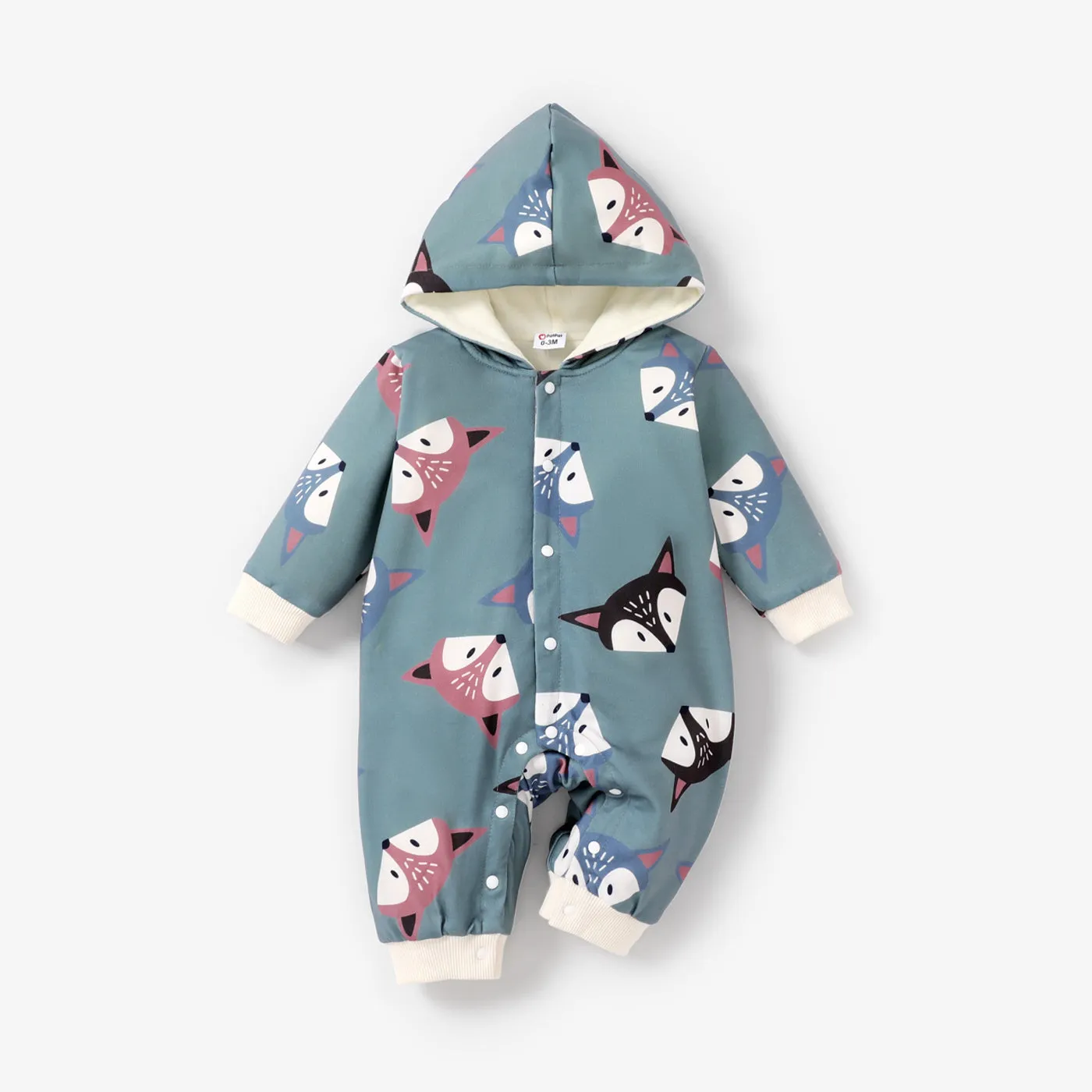 Baby Boy/Girl Long-sleeve Fox Print Hooded Fleece Lined Jumpsuit