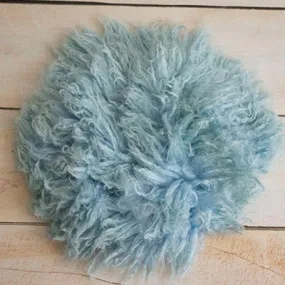 Babymoon Round Wool Flokati Fur Blanket | Photoshoot Props | Blue