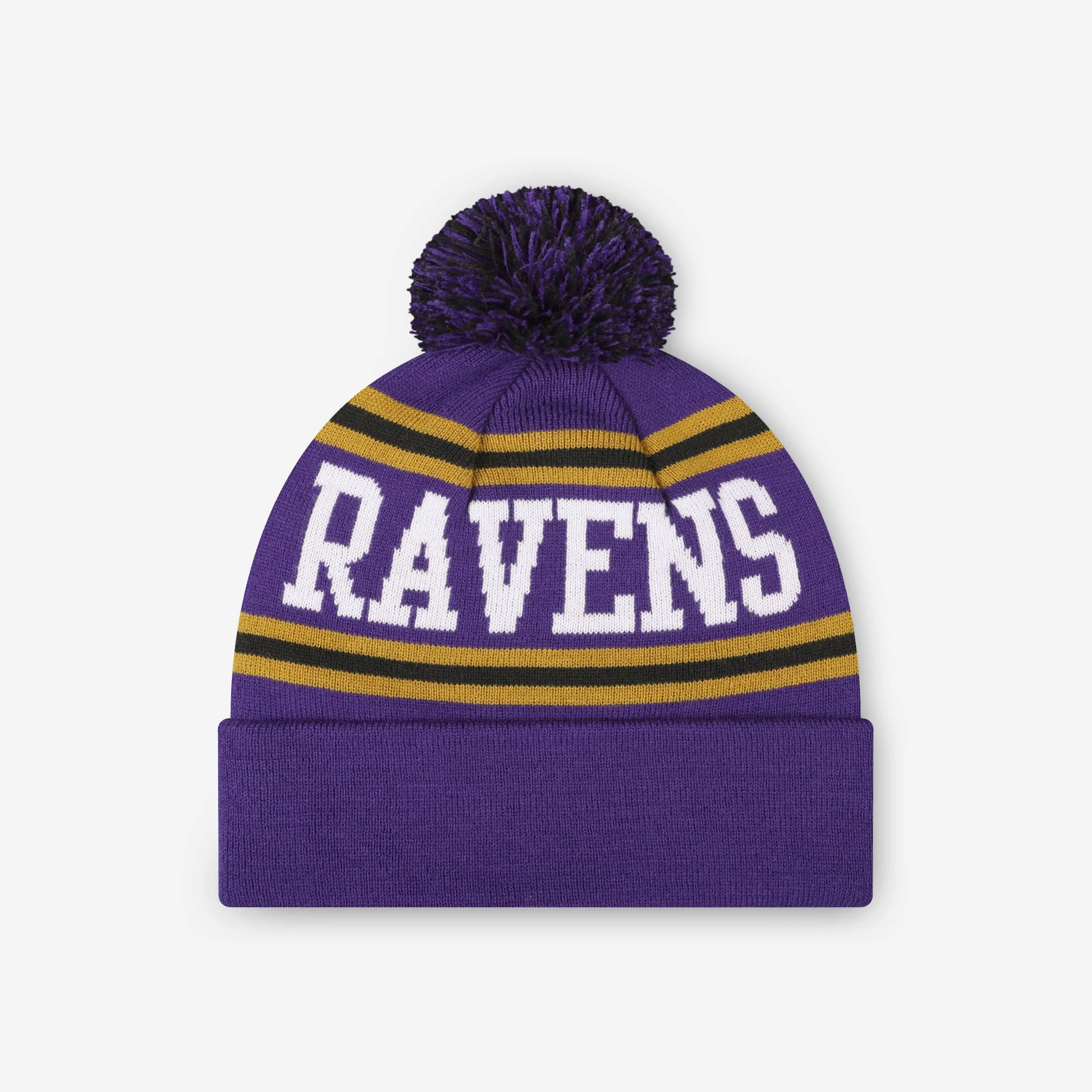 Baltimore Ravens Primary Logo Stripe Pom Beanie