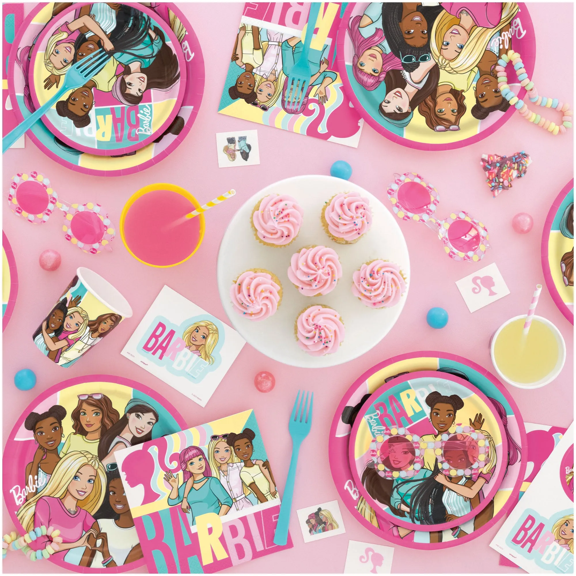 Barbie and Friends Party Paper Plates, Napkins, Cups, Table Cover, and Banner (Serves 16)