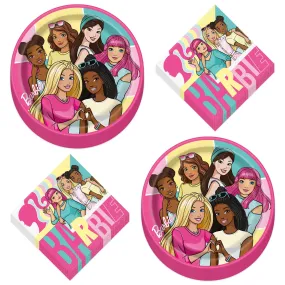 Barbie Party Supplies - Round Paper Dinner Plates and Lunch Napkins (Serves 16)