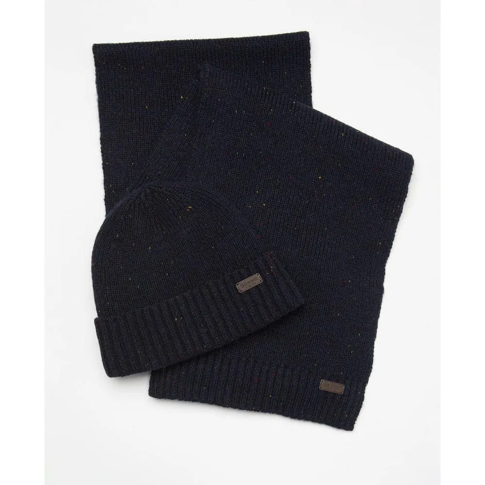 Barbour Carlton Fleck Beanie & Scarf Gift Set in Navy