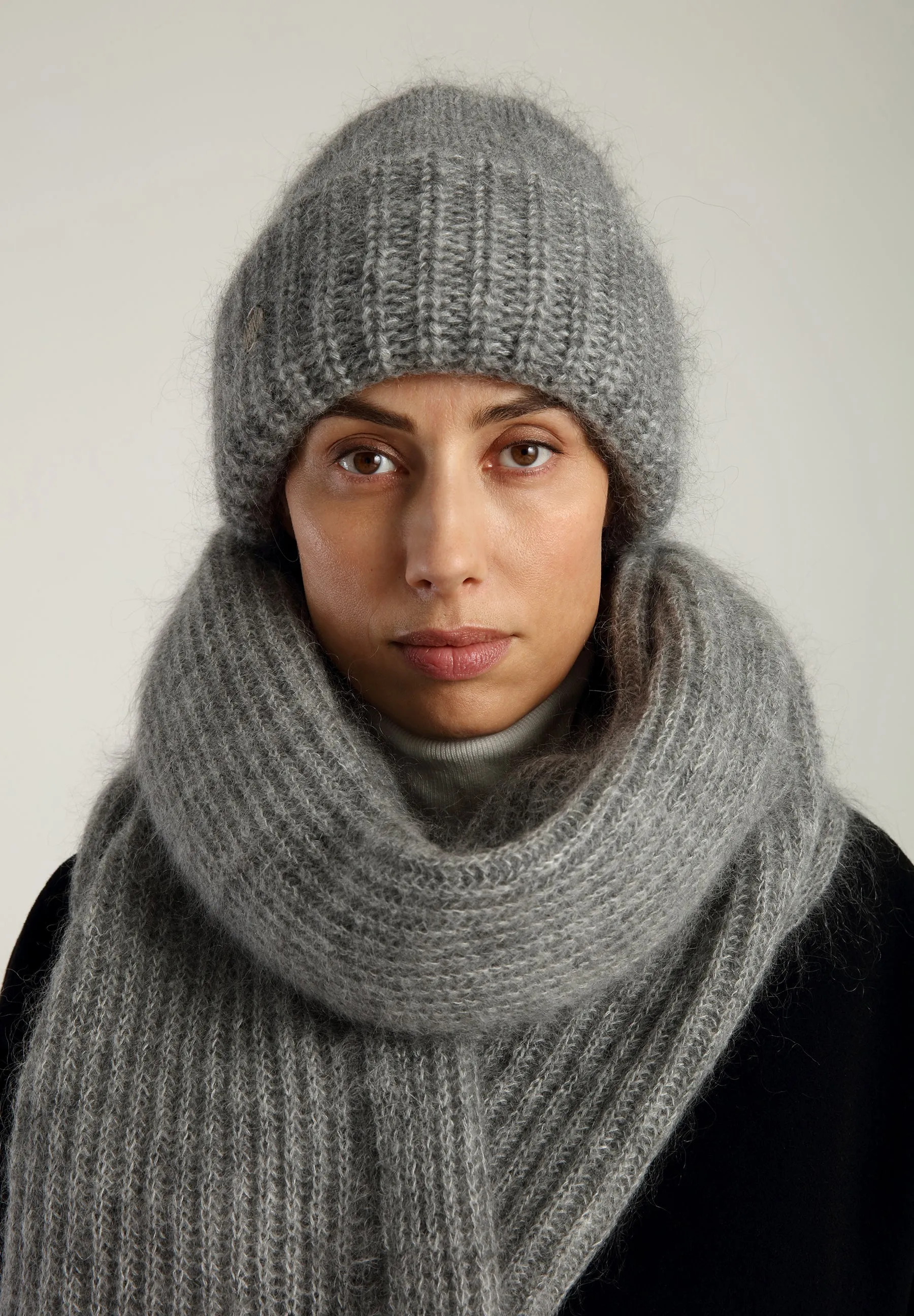 BARROW CHUNKY BEANIE & MILLER RIB SCARF SET - Grey melange