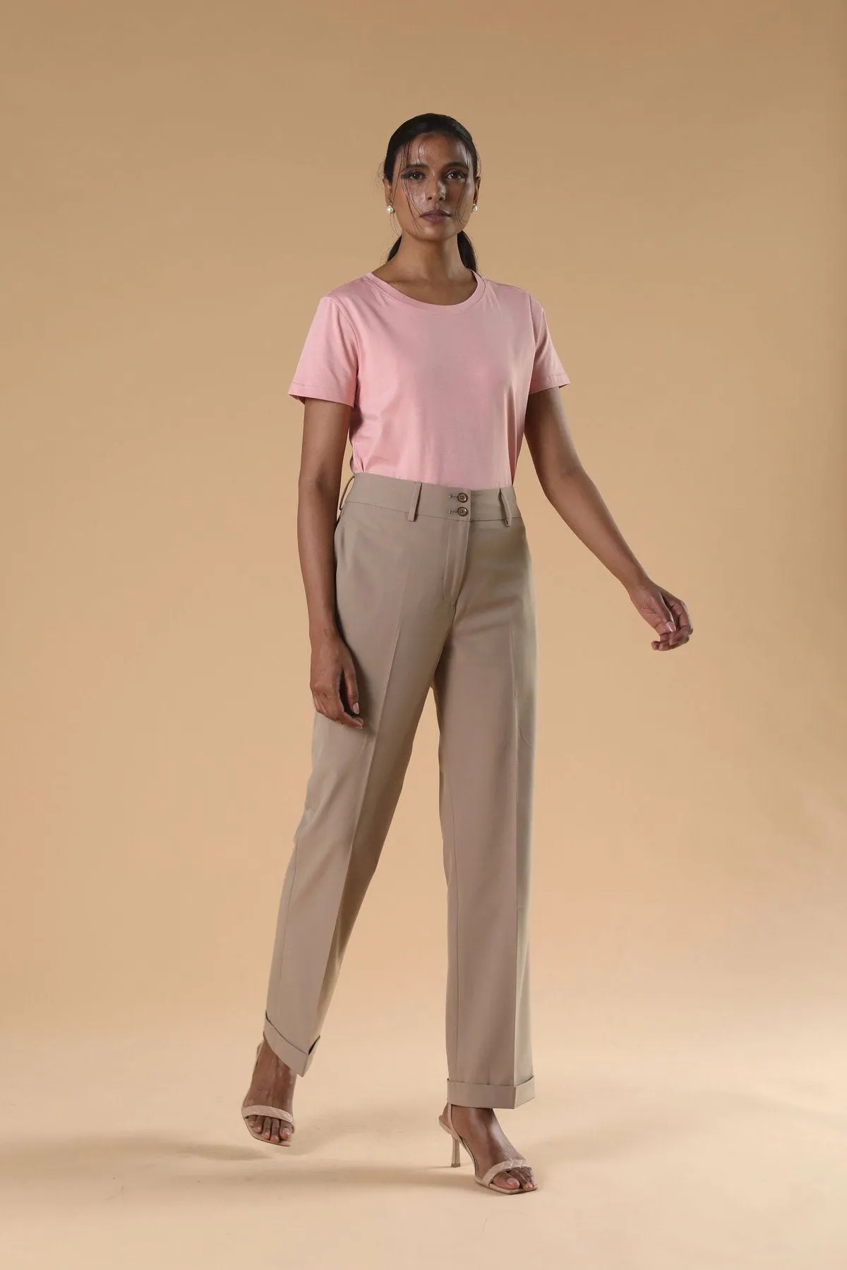 Beige Formal wear Trousers for Women