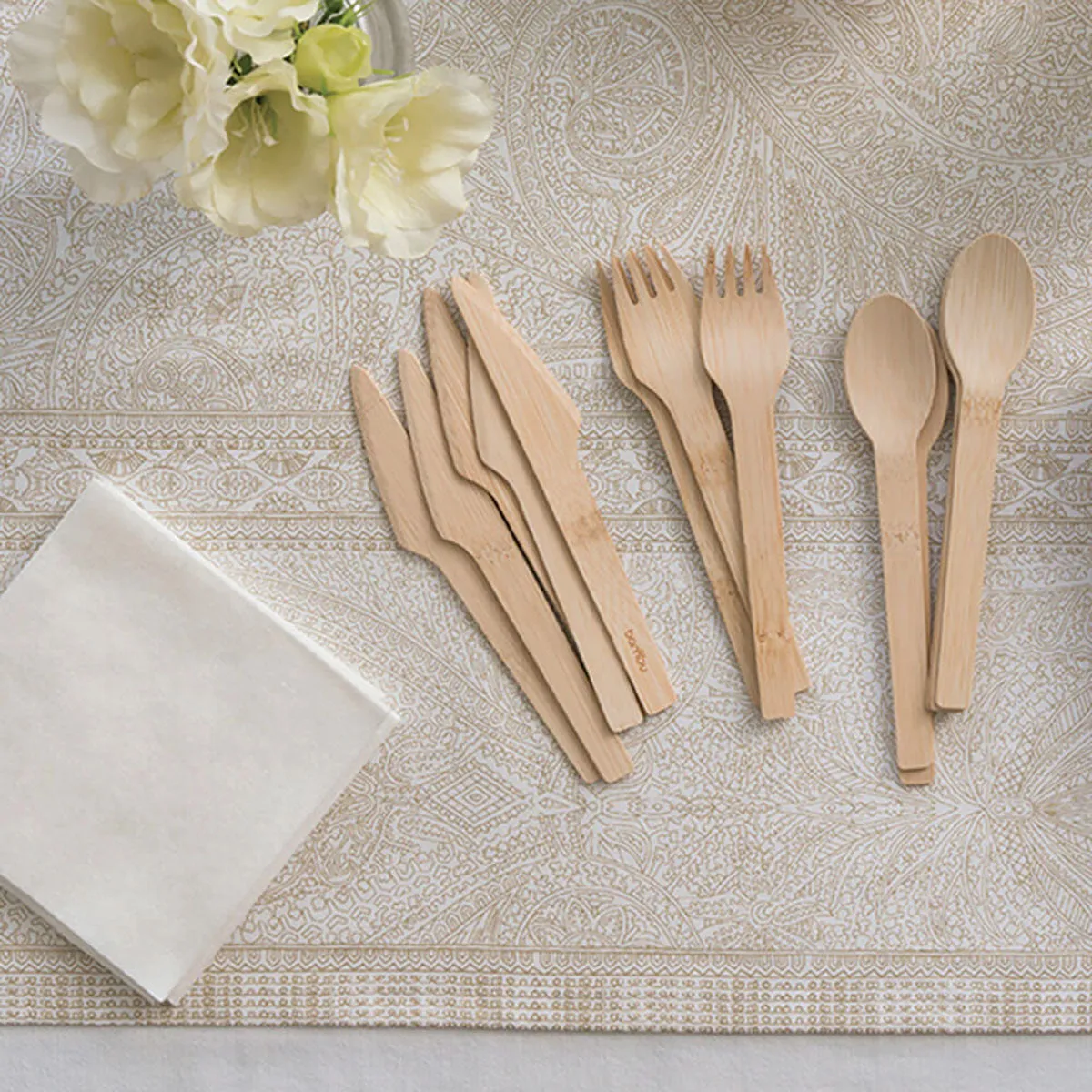 Biodegradable Bamboo Utensil Set, Set of 8 each (knife, fork, spoon)