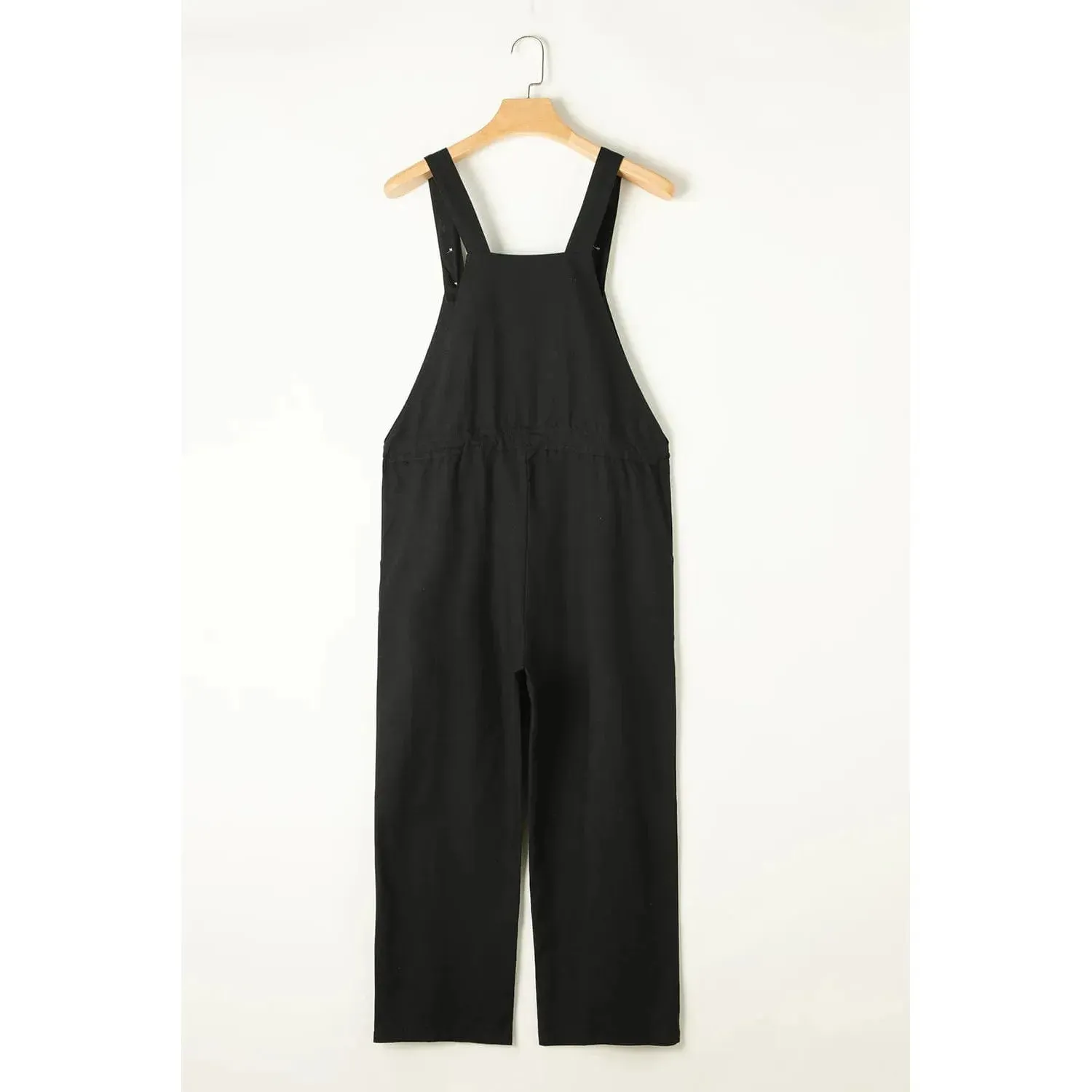 Black Drawstring Buttoned Straps Cropped Overall