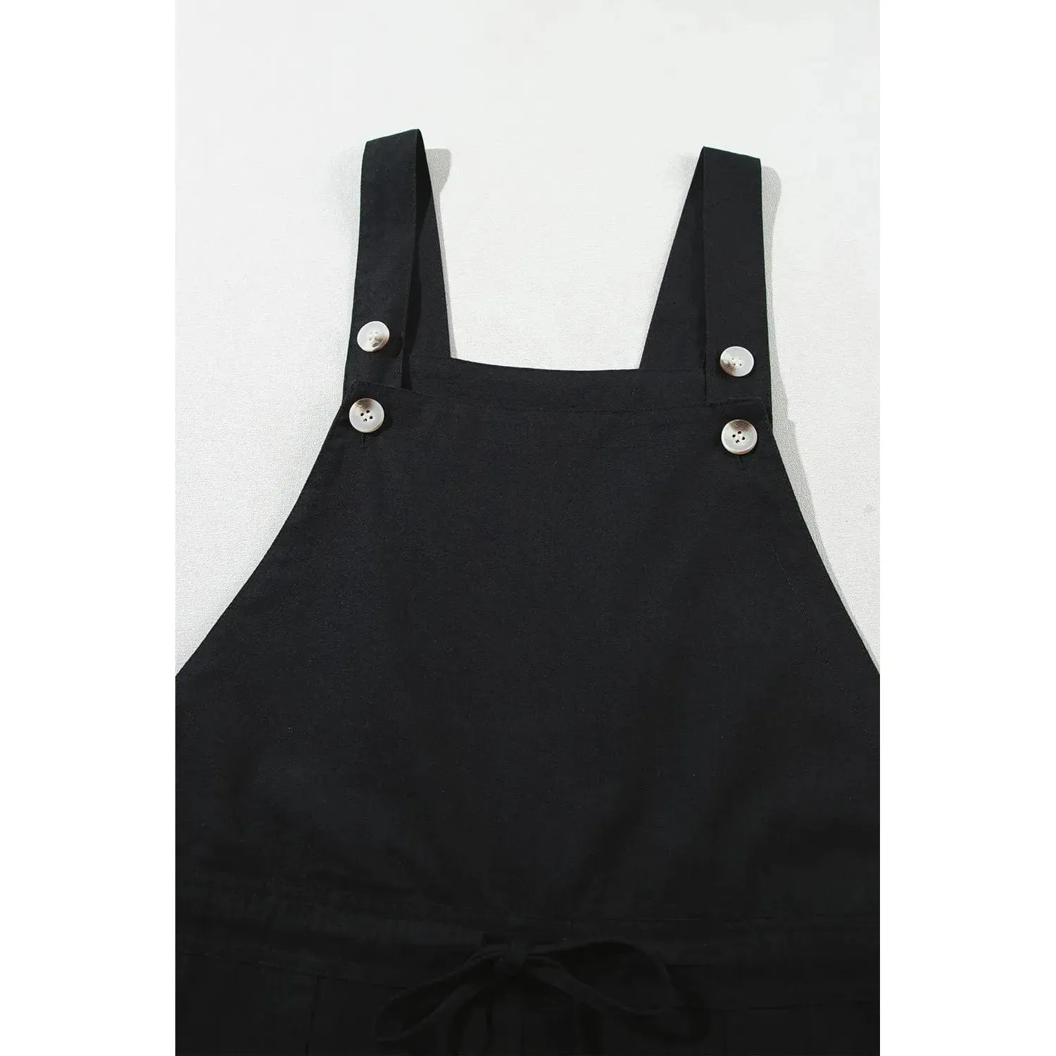 Black Drawstring Buttoned Straps Cropped Overall