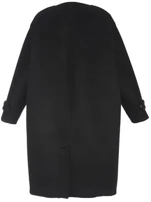 Black Regimental Collarless Wool Coat