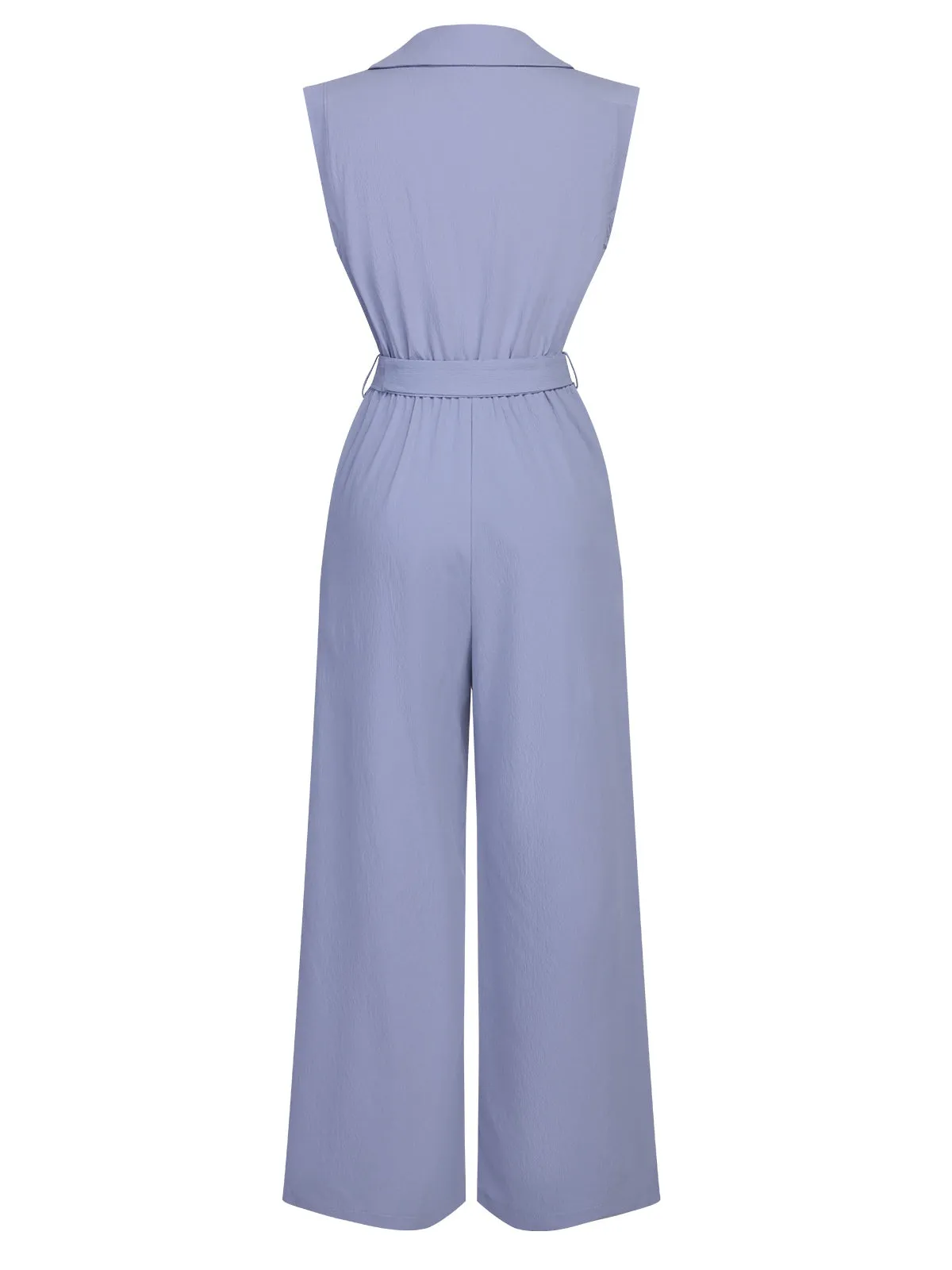 Blue 1950s Solid Cap Sleeves Lapel Jumpsuit