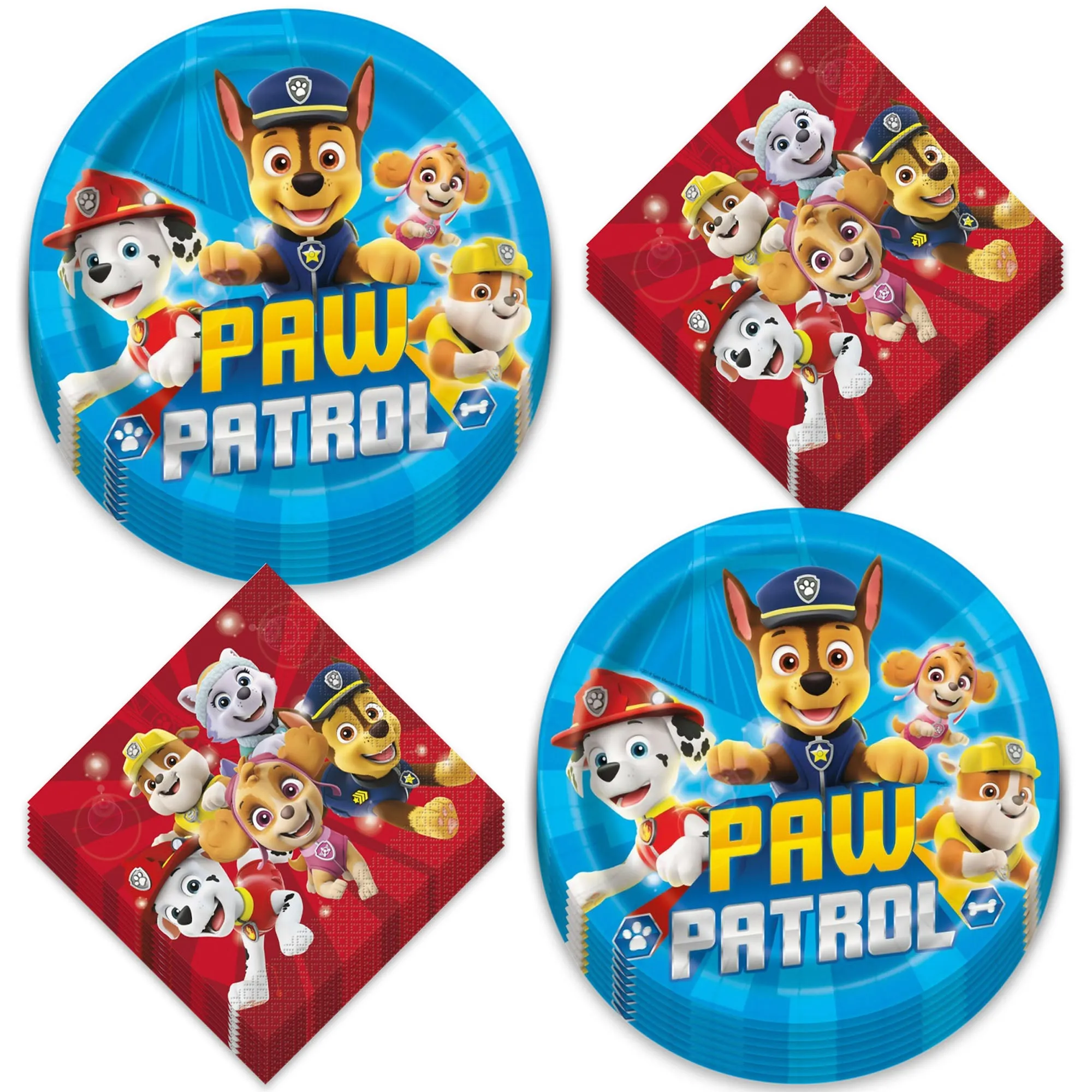 Blue Paw Patrol Theme Birthday Party Paper Dinner Plates and Lunch Napkins (Serves 16)